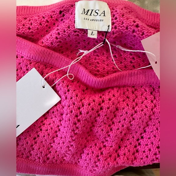 MISA LA SEE NOTES Tia top and bottom flamingo pink crochet 2 piece set LARGE NWT - Picture 7 of 11